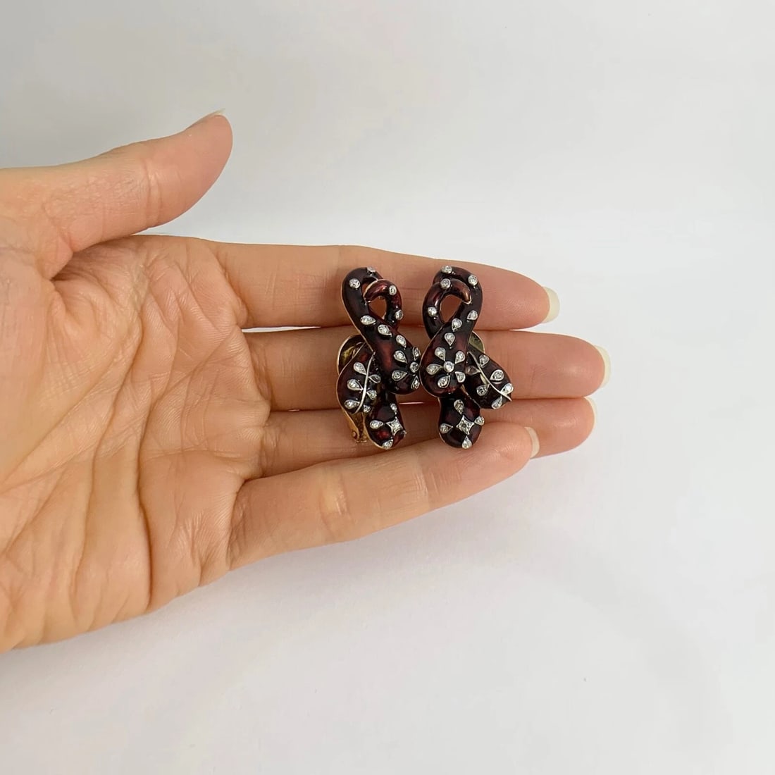 Vintage 1950's Red Enamel Diamond Drop Earrings 18K Yellow Gold 20.18 Grams - 2