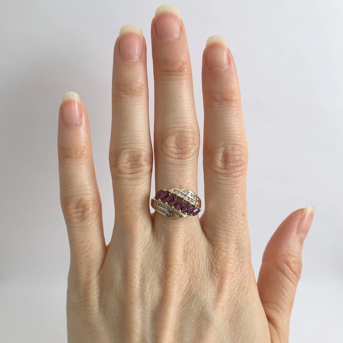 Vintage Marquise Ruby Diamond Channel-Set Statement Ring 14K Yellow Gold 3.78 Gr - 2