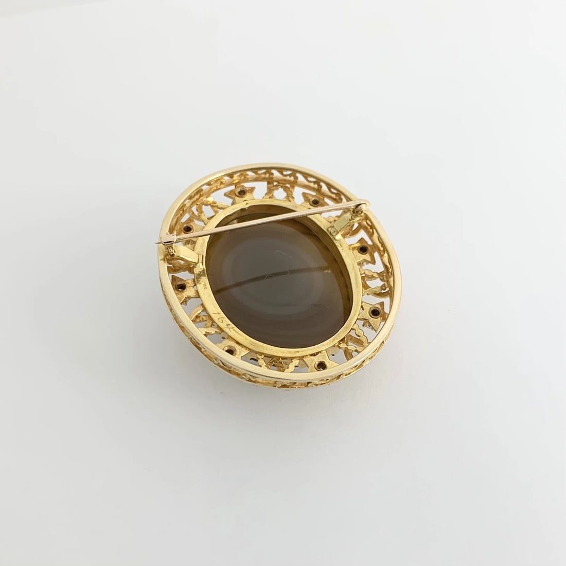 Vintage 1950's Cameo Diamond Blue Enamel Star Brooch Pin 12K Yellow Gold 28.84 G - 5