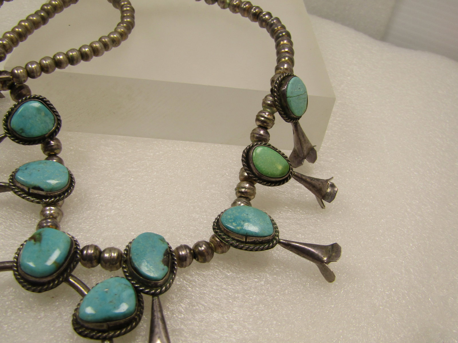 Vintage Southwestern Sterling Turquoise Squash Blossom Necklace, 23" Unisex, Later 1900's - 5