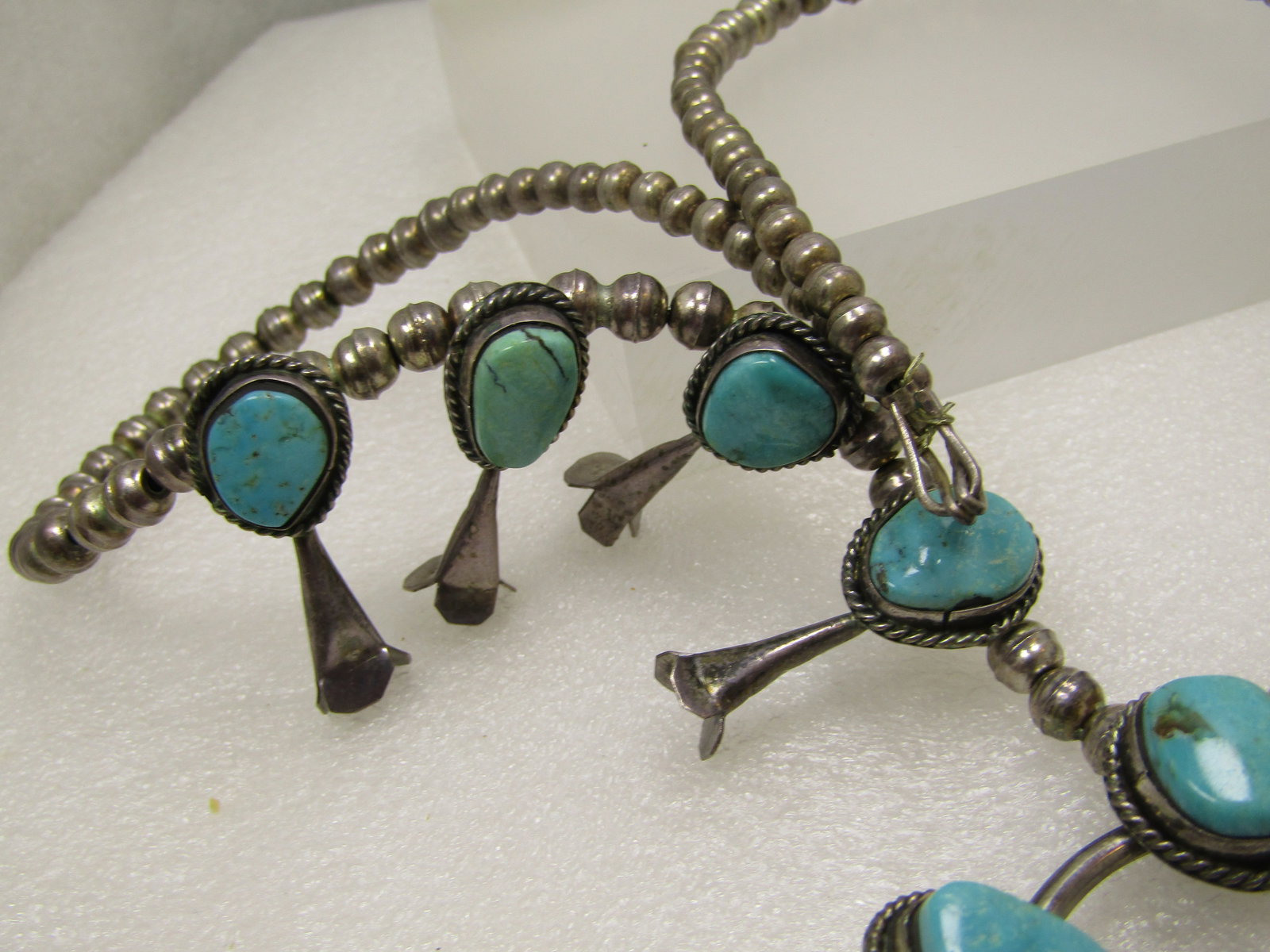 Vintage Southwestern Sterling Turquoise Squash Blossom Necklace, 23" Unisex, Later 1900's - 7