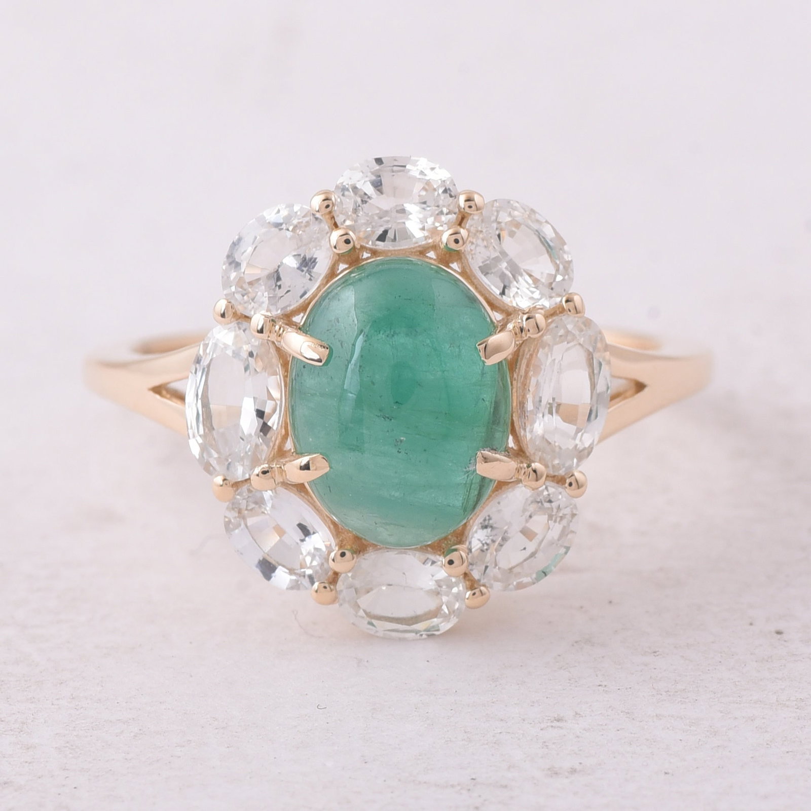 3.79 Ct Oval Emerald 9K Gold Ring: 3.79 Total Carat Emerald 9K Gold Ring Specifications - Total Weight 2.815 g - Center Gemstone Emerald - Gemstone Carat Weight 1.91 Carats - Gemstone Measurements 9.20X7.10X4.10 mm - Additional Gemston