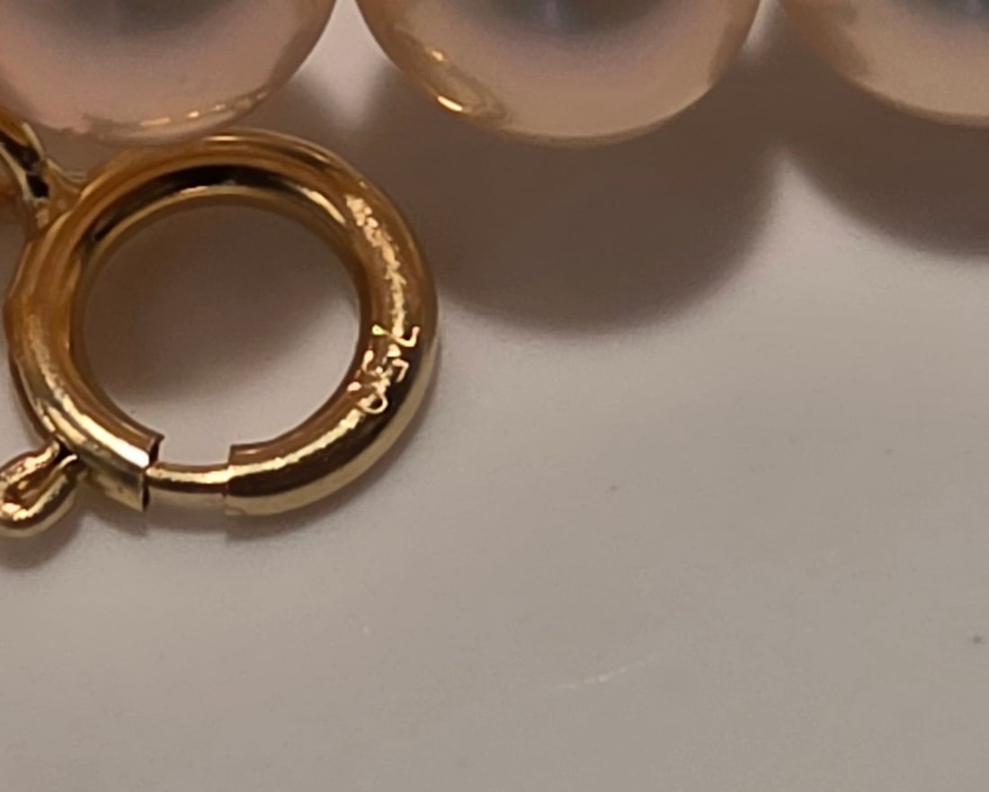 Peach Pink Pearl Necklace, 6 to 10 mm, with 18kt (750) Yellow Gold Clasp - 2