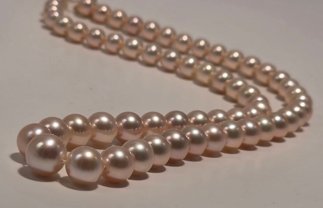 Peach Pink Pearl Necklace, 6 to 10 mm, with 18kt (750) Yellow Gold Clasp - 3