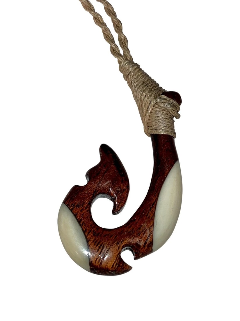 Hawaiian Hand Made Wood and Bone Hook Necklace (1 of 5)