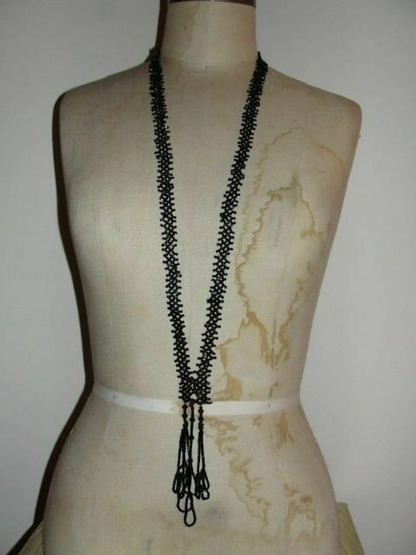 Victorian Jet Seed Bead Flapper Necklace - 3