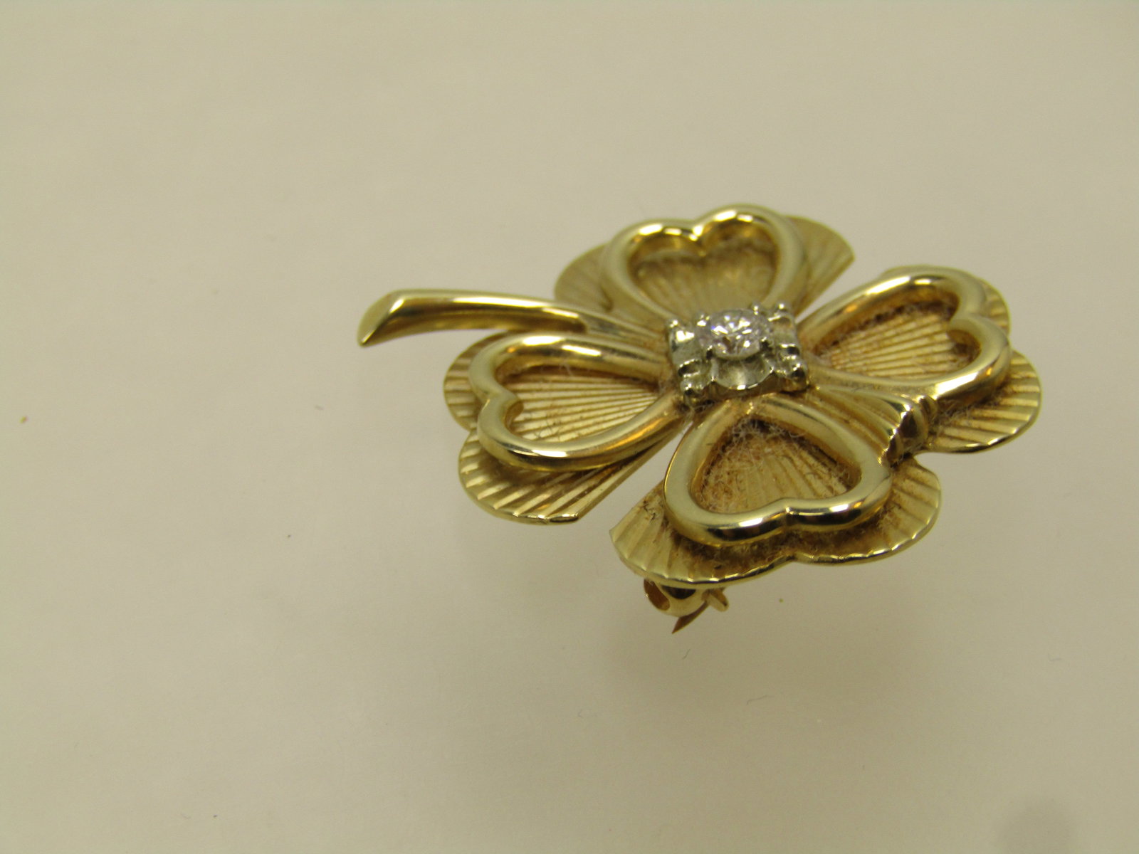 Vintage 14kt Diamond Four-Leaf Clover Brooch, 1960's-1970's, Signed - 5