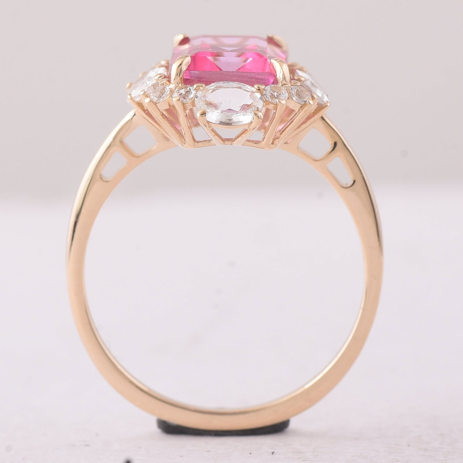 3.98 Ct Octagon Pink Topaz 9K Gold Ring - 3