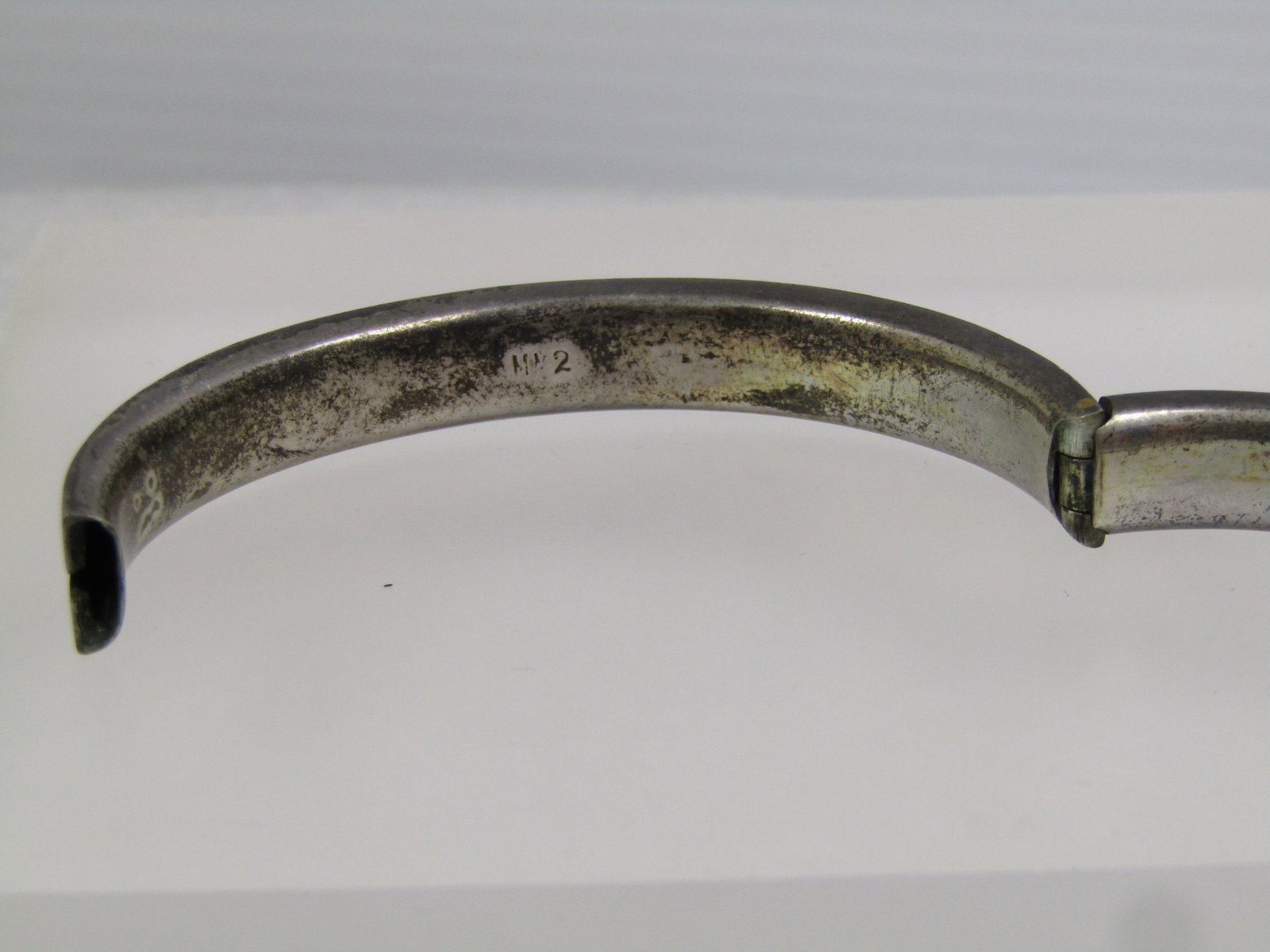 Vintage .800 Silver Enameled German/Austrian Gott Schutze Dich Hinged Bangle Bracelet, 6.25", - 7