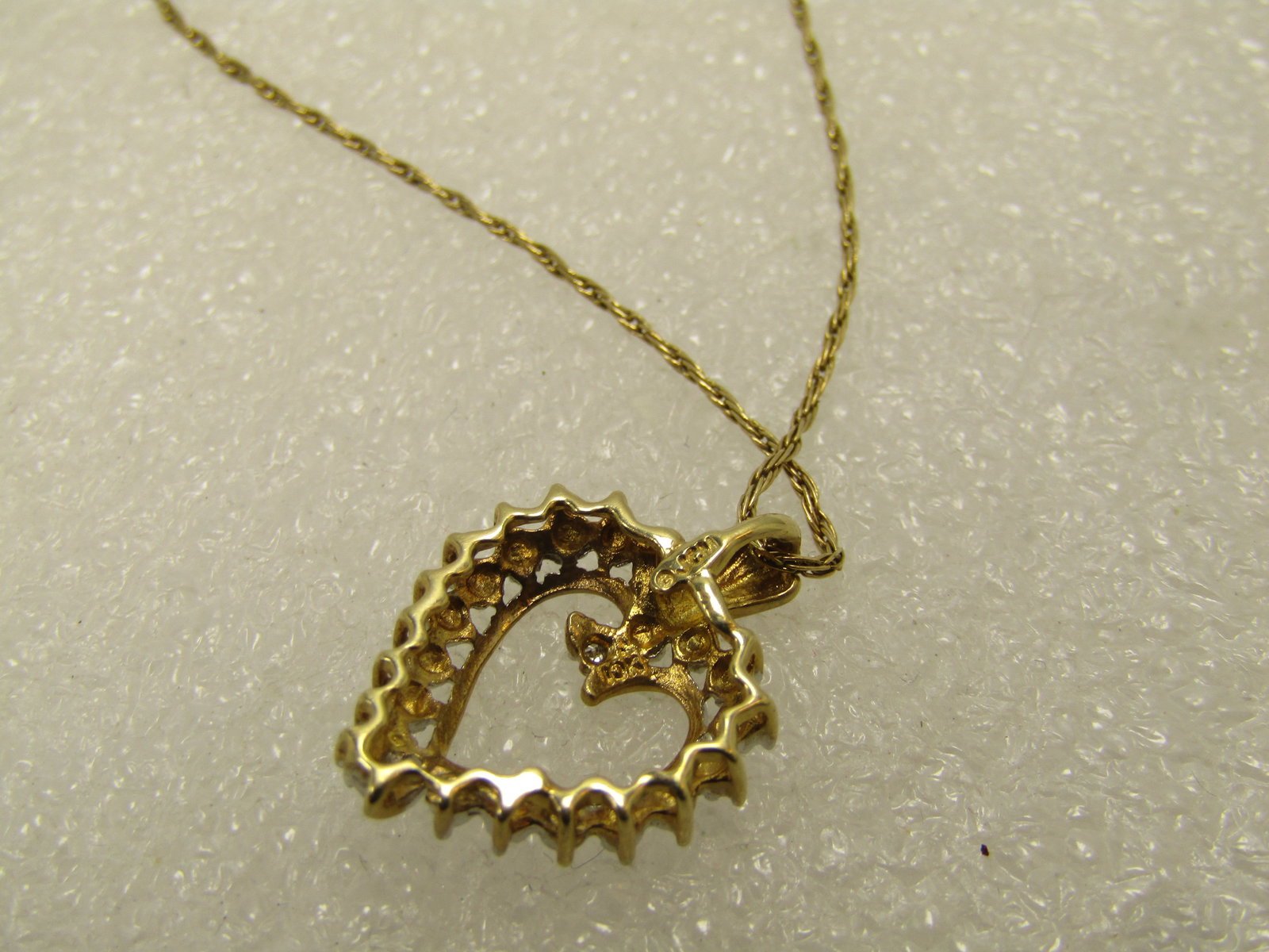 Vintage Diamond Heart Necklace, 19", Signed, 1970's-1980's - 7