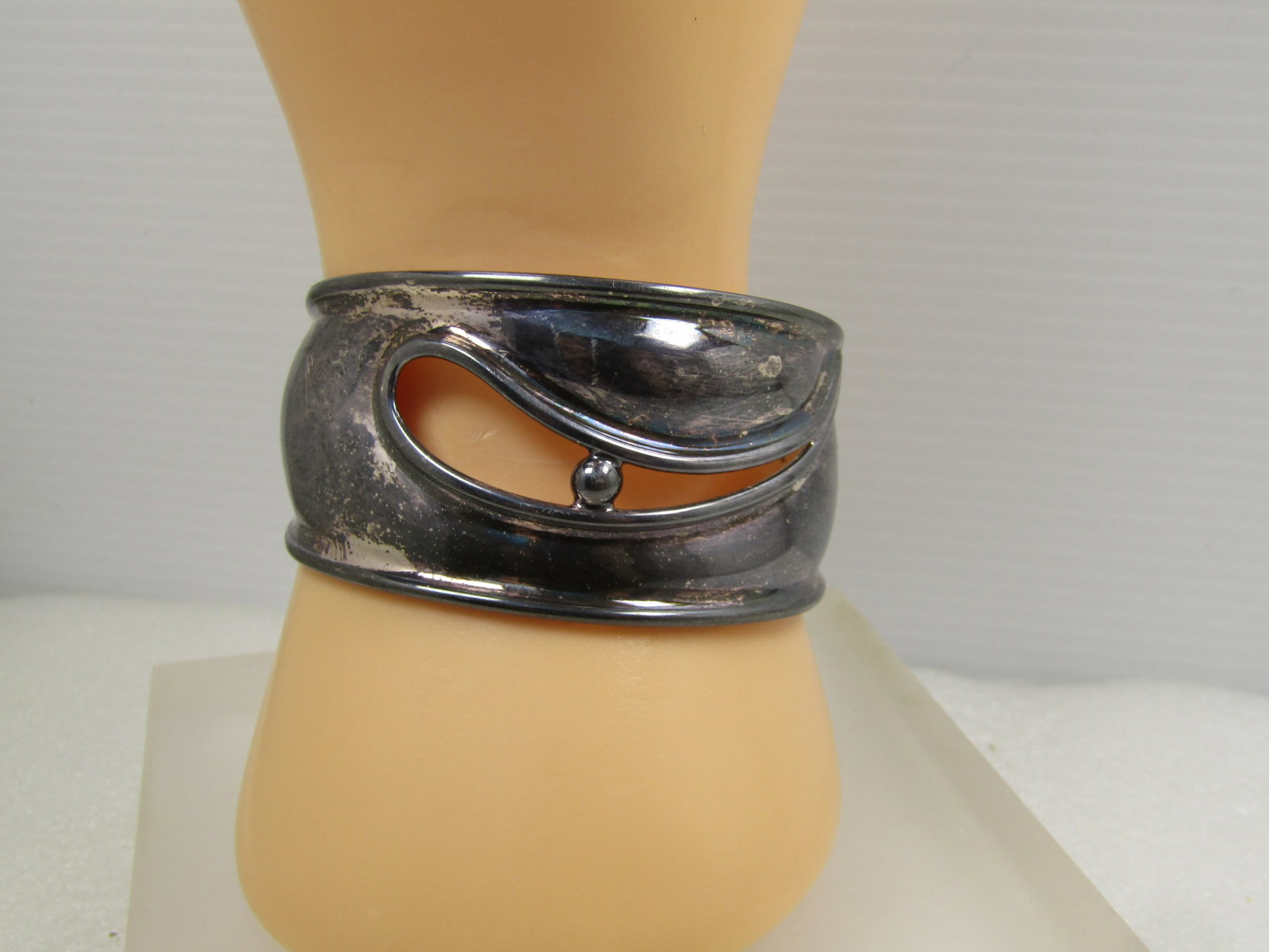 Vintage Sterling Wide Cuff Bracelet, Danish Modernist, Signed, Post Mid-Century - 7
