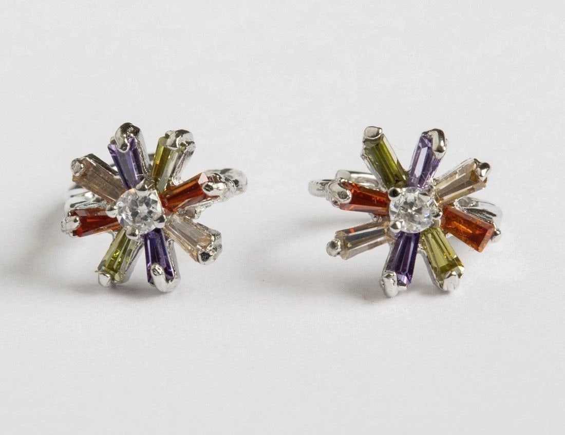 Sterling Silver Multi Colored Cubic Zirconia Earrings - 2