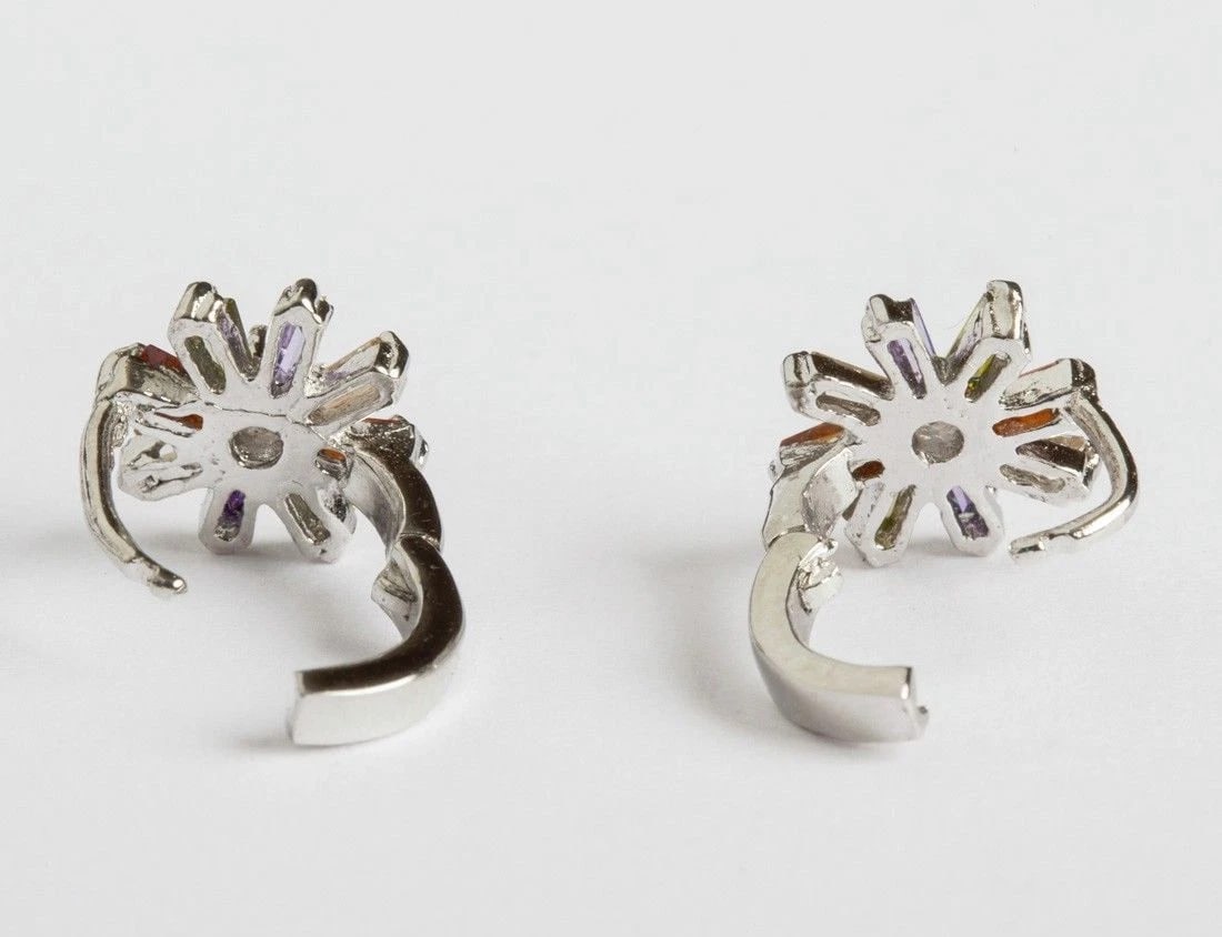 Sterling Silver Multi Colored Cubic Zirconia Earrings - 4