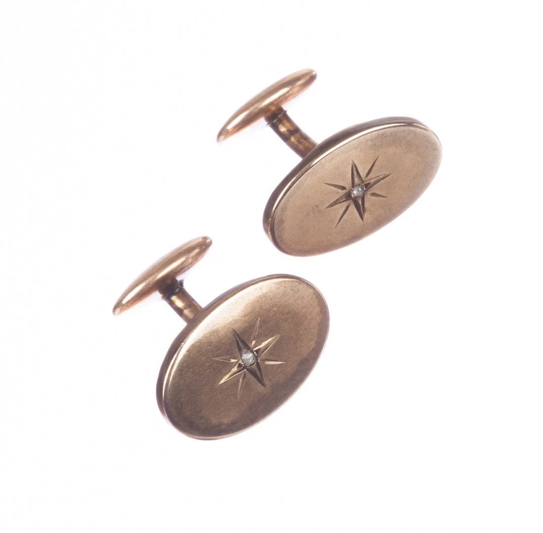 Victorian Rolled Gold and Rose Cut Diamond Cufflinks - 2