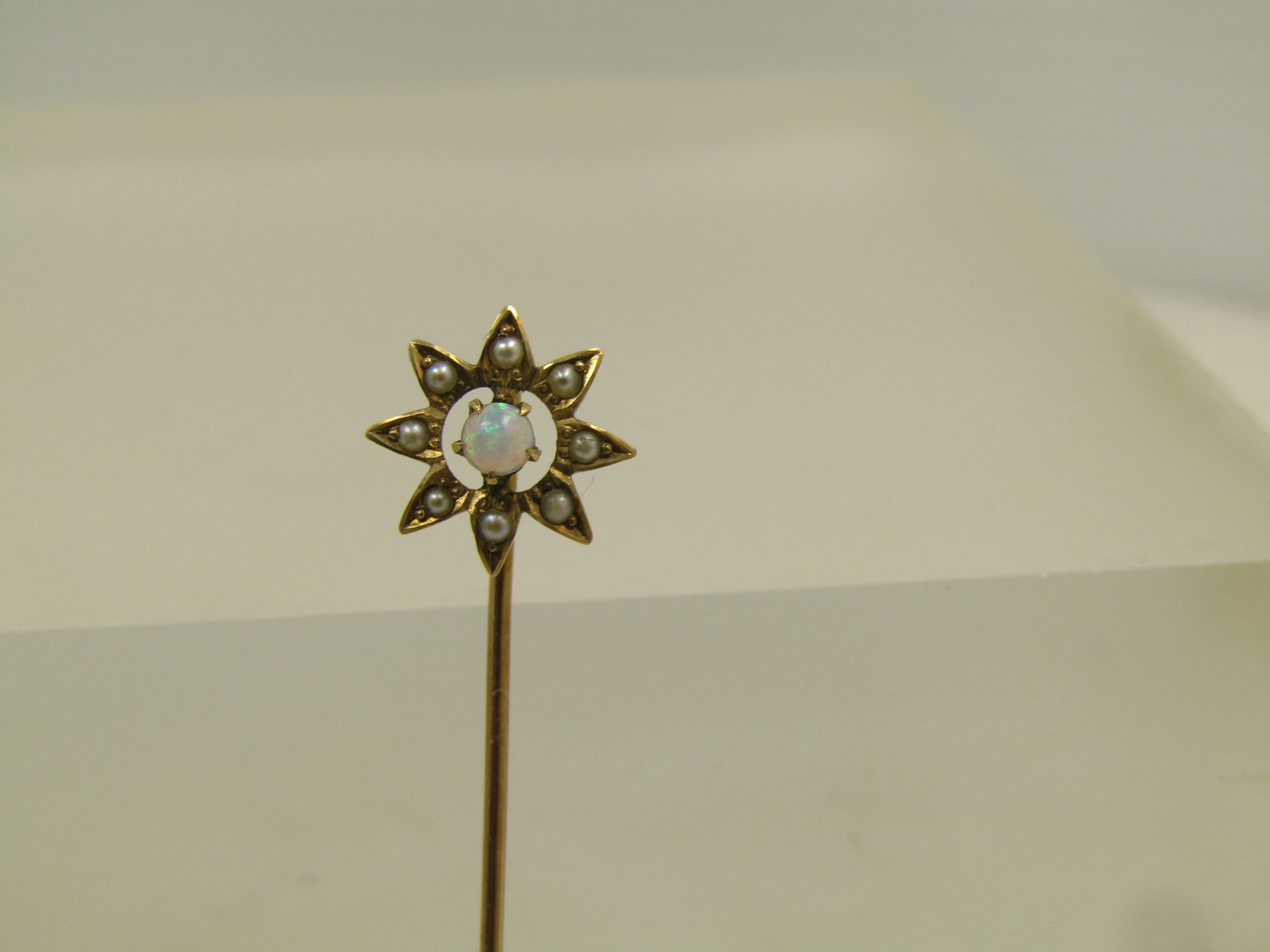 Antique 10kt Opal & Seed Pearl Stick Pin, Early 1900's - 2