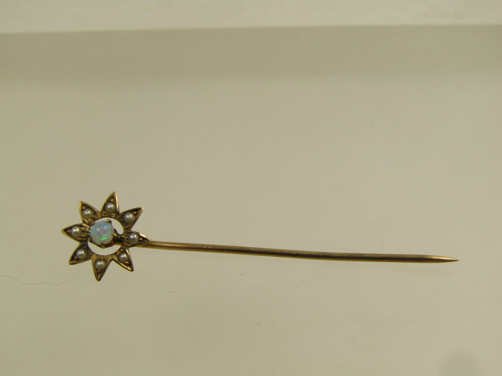 Antique 10kt Opal & Seed Pearl Stick Pin, Early 1900's - 5