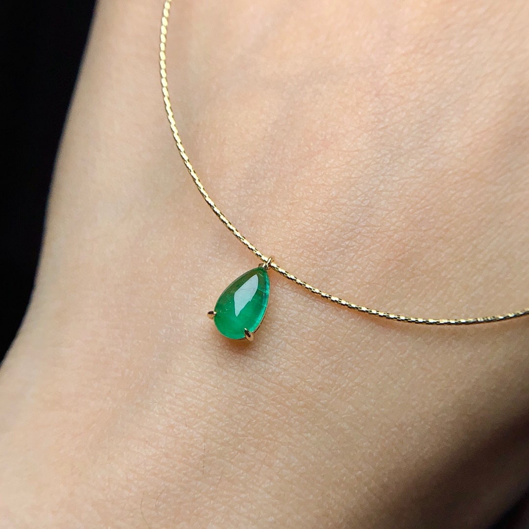 14K GOLD 0.71 CT VIVID GREEN NATURAL EMERALD NECKLACE - 2