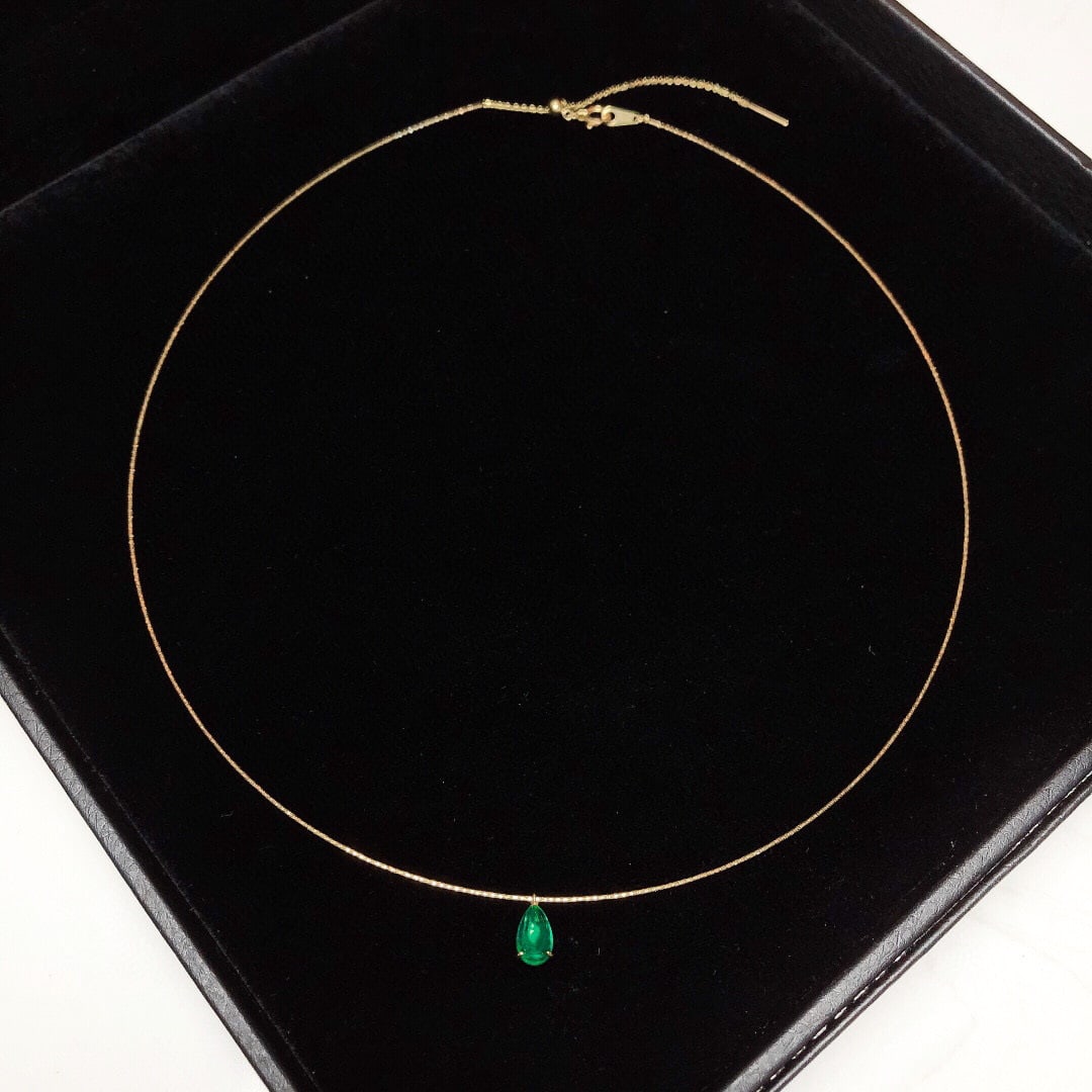 14K GOLD 0.71 CT VIVID GREEN NATURAL EMERALD NECKLACE - 5