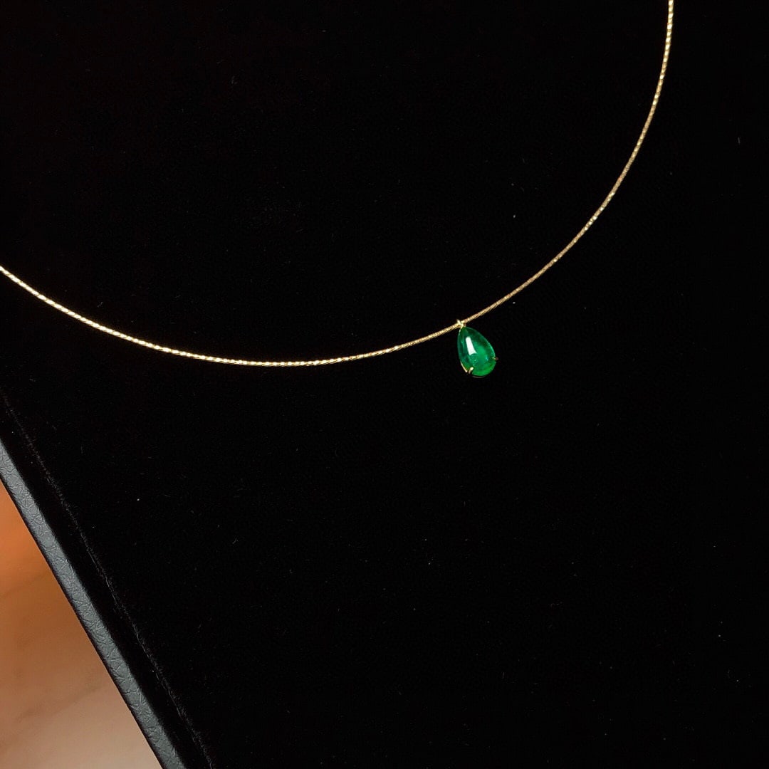 14K GOLD 0.71 CT VIVID GREEN NATURAL EMERALD NECKLACE - 6