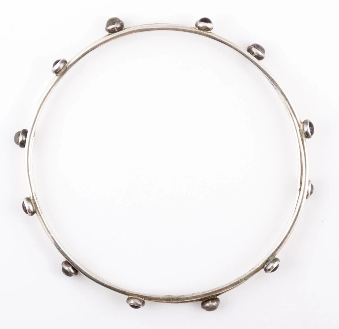 Sterling Silver Red Garnet and Labradorite Cabochon Bangles - 3