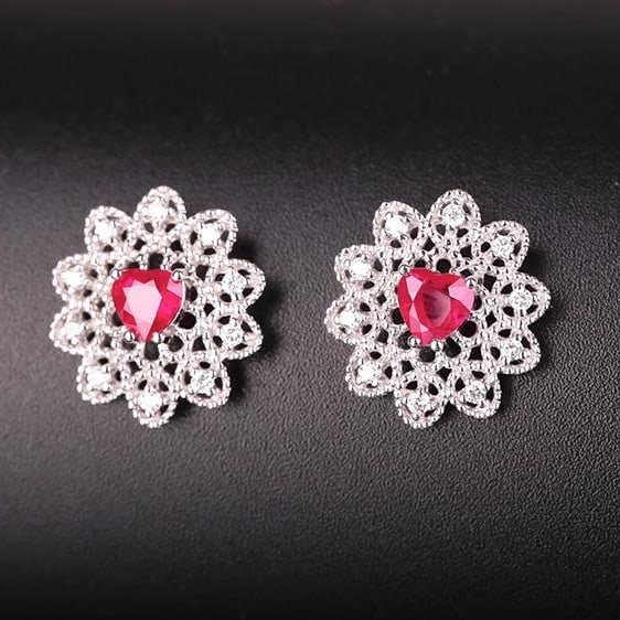 14K GOLD 0.76 CTW NATURAL RUBY & DIAMOND EARRINGS - 3