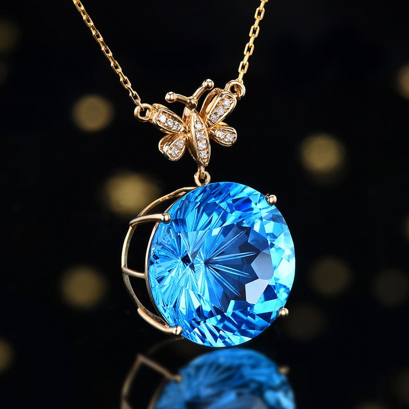 14K GOLD 14.03 CTW NATURAL TOPAZ & DIAMOND NECKLACE - 3