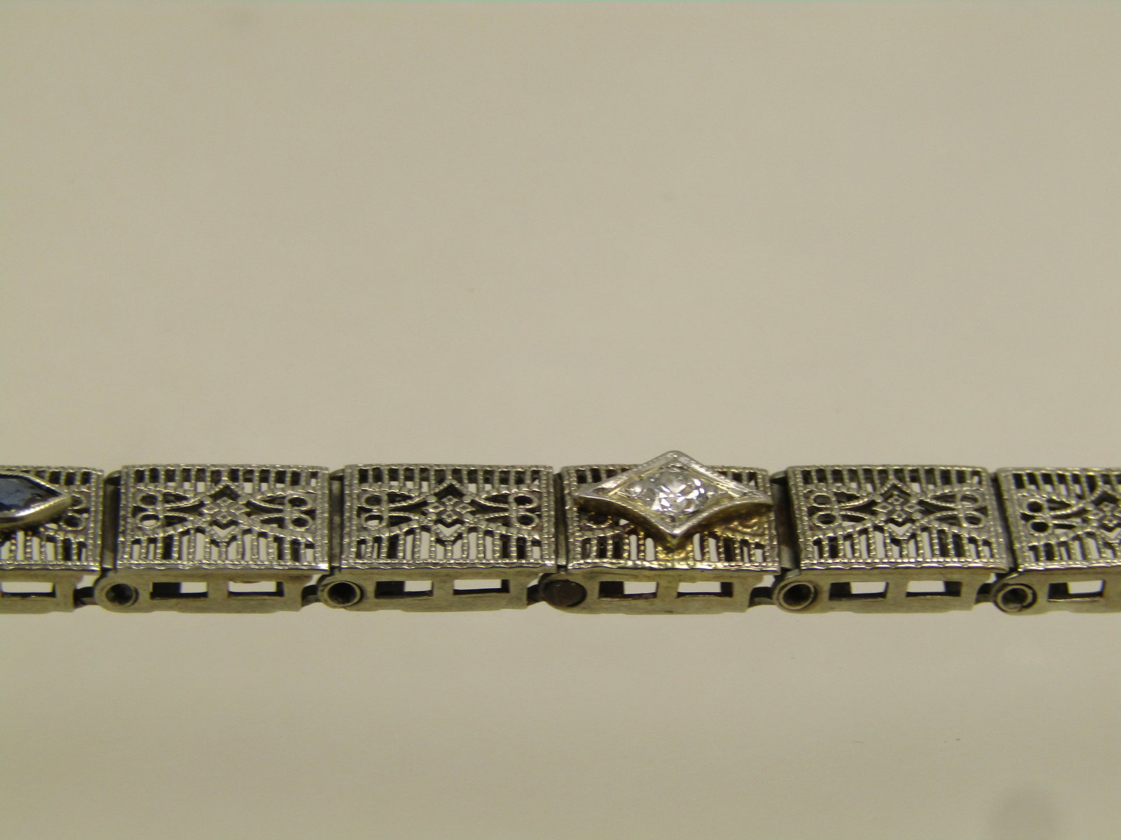 Vintage 10kt Art Deco Diamond Bracelet, Filigree, 7", 1940's - 5