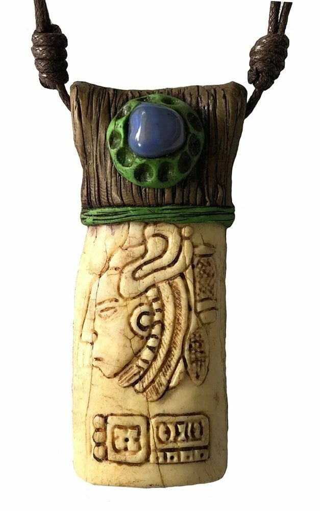 Polymer Clay Agate and Carved Bovine Cow Bone Brown Artisan Hand Made Necklace: Title:Polymer Clay Agate and Carved Bovine Cow Bone Brown Artisan Hand Made Necklace Description:New brown waxed nylon artisan hand made necklace with blue agate. Measurement from large: 8" ajustable