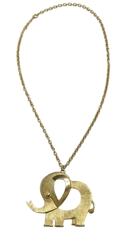 Vintage Massive Runway Elephant Pendant Necklace - 3