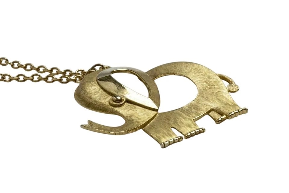Vintage Massive Runway Elephant Pendant Necklace - 4