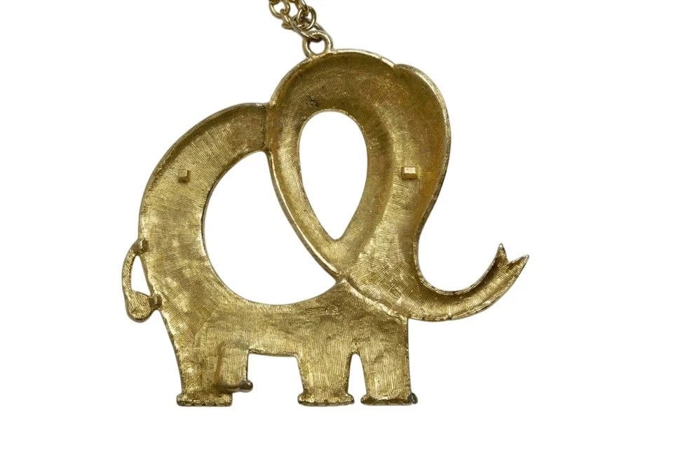 Vintage Massive Runway Elephant Pendant Necklace - 5