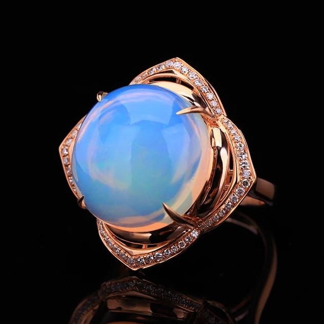 14K GOLD 9.99 CTW NATURAL OPAL & DIAMOND RING - 2