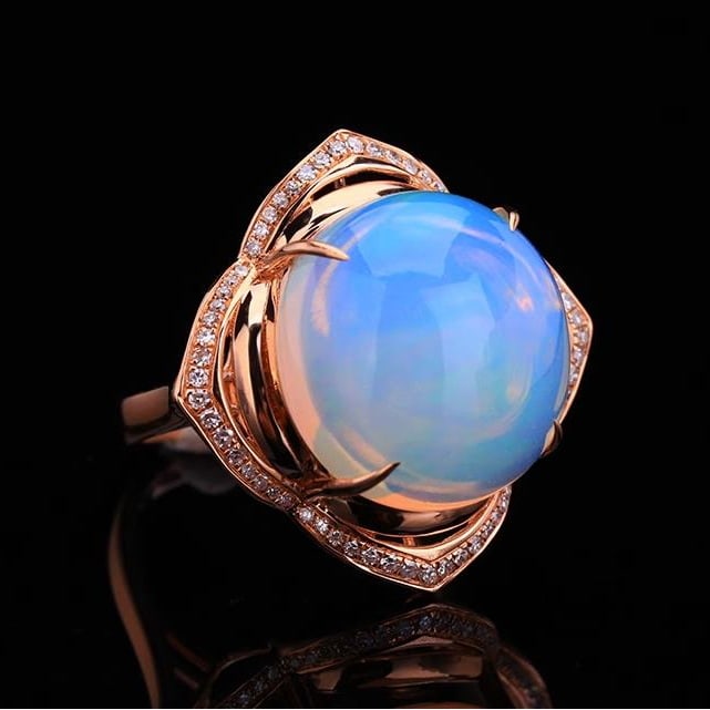 14K GOLD 9.99 CTW NATURAL OPAL & DIAMOND RING - 3