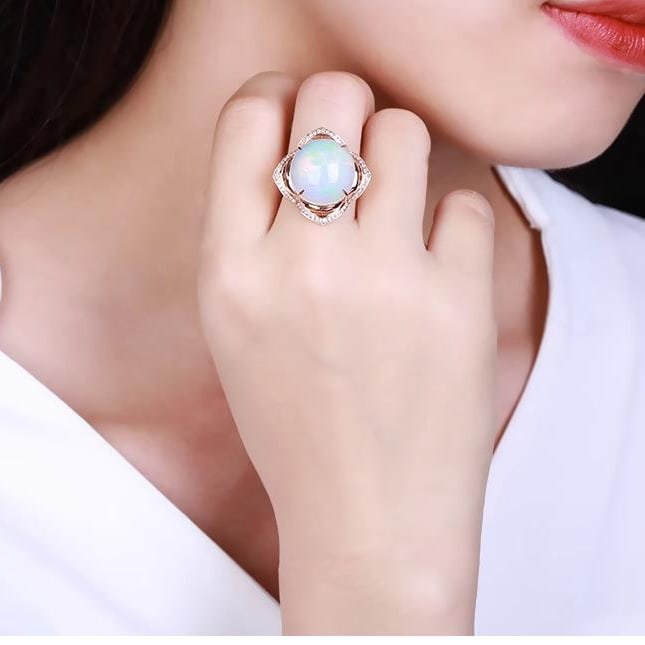 14K GOLD 9.99 CTW NATURAL OPAL & DIAMOND RING - 5