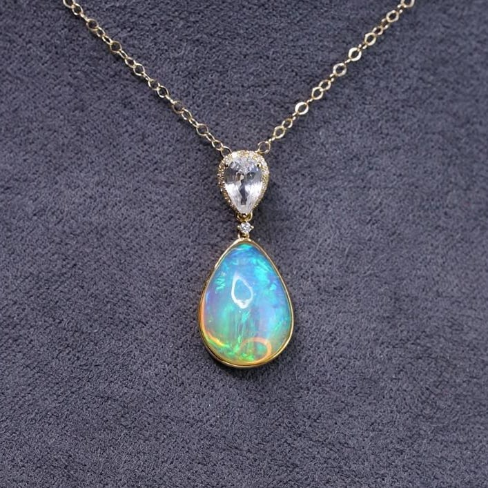 14K GOLD 4.3 CTW NATURAL OPAL & SAPPHIRE PENDANT (1 of 5)