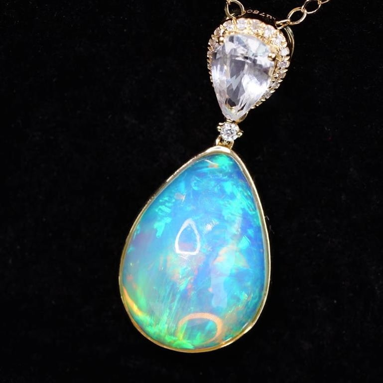 14K GOLD 4.3 CTW NATURAL OPAL & SAPPHIRE PENDANT - 4