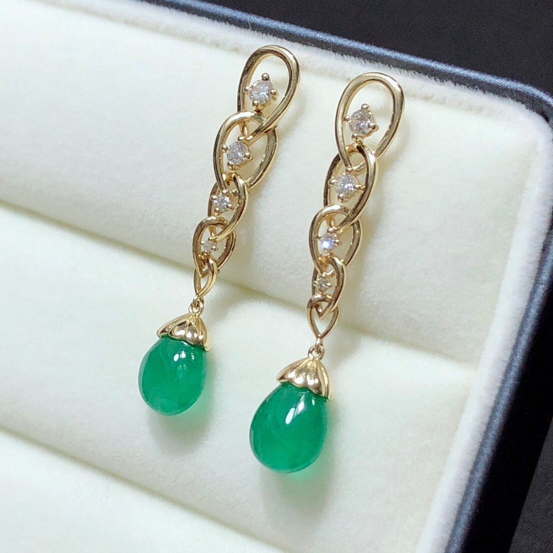 14K GOLD 4.79 CTW VIVID GREEN NATURAL EMERALD & DIAMOND EARRINGS - 3