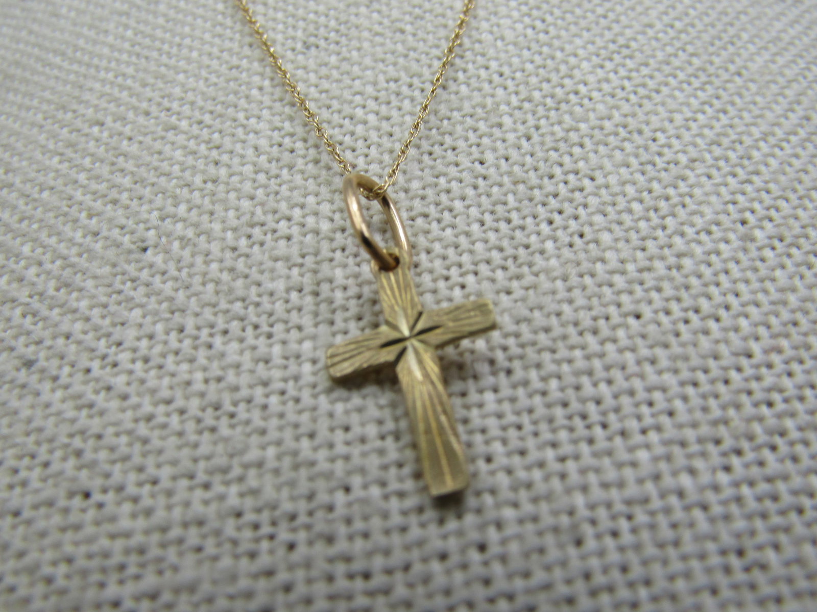 Vintage 14kt Gold Cross Necklace, 16", Signed - 2