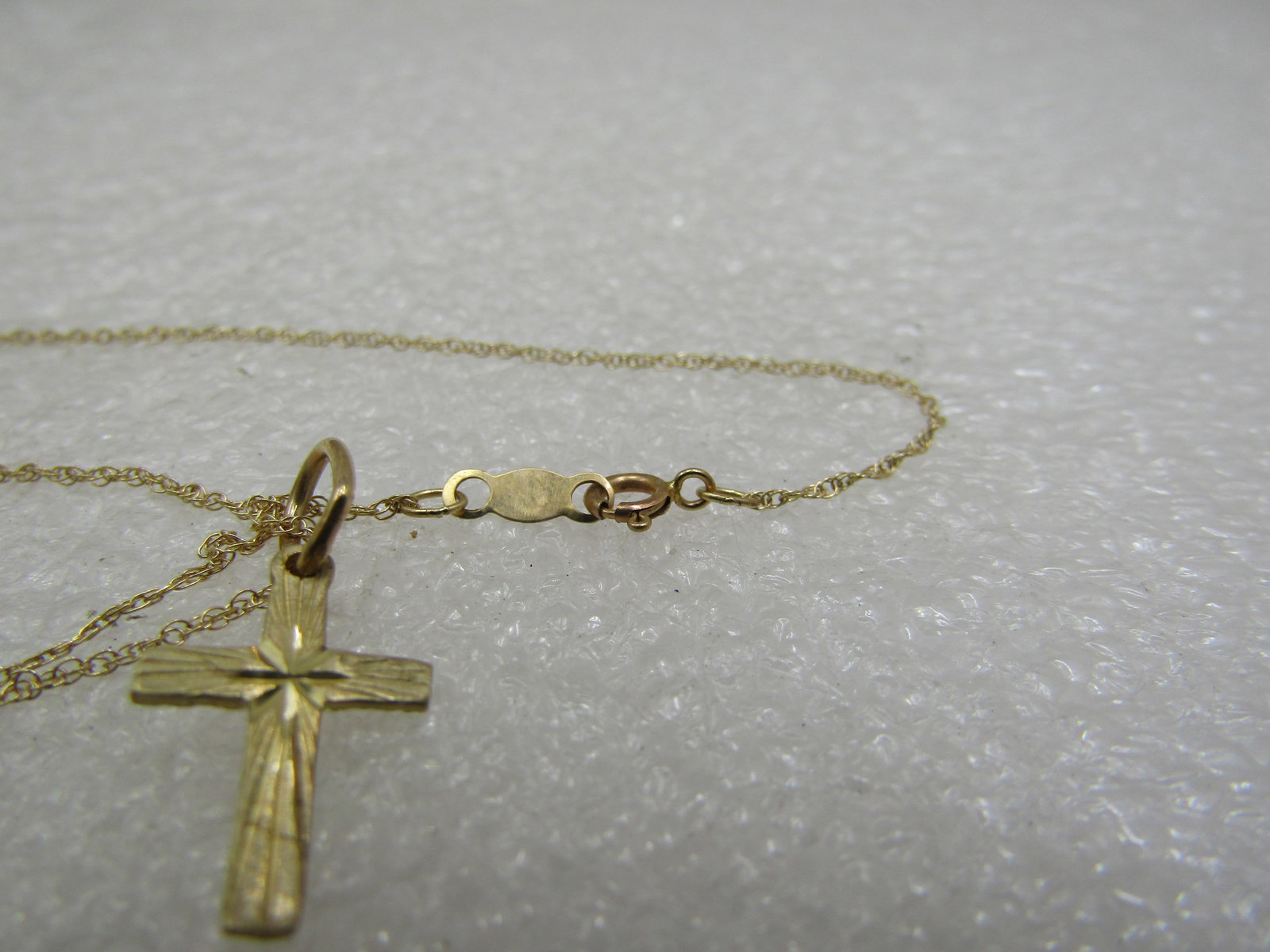 Vintage 14kt Gold Cross Necklace, 16", Signed - 7