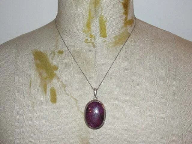 Sterling Silver and Ruby Zoisite Cabochon Pendant Necklace - 4