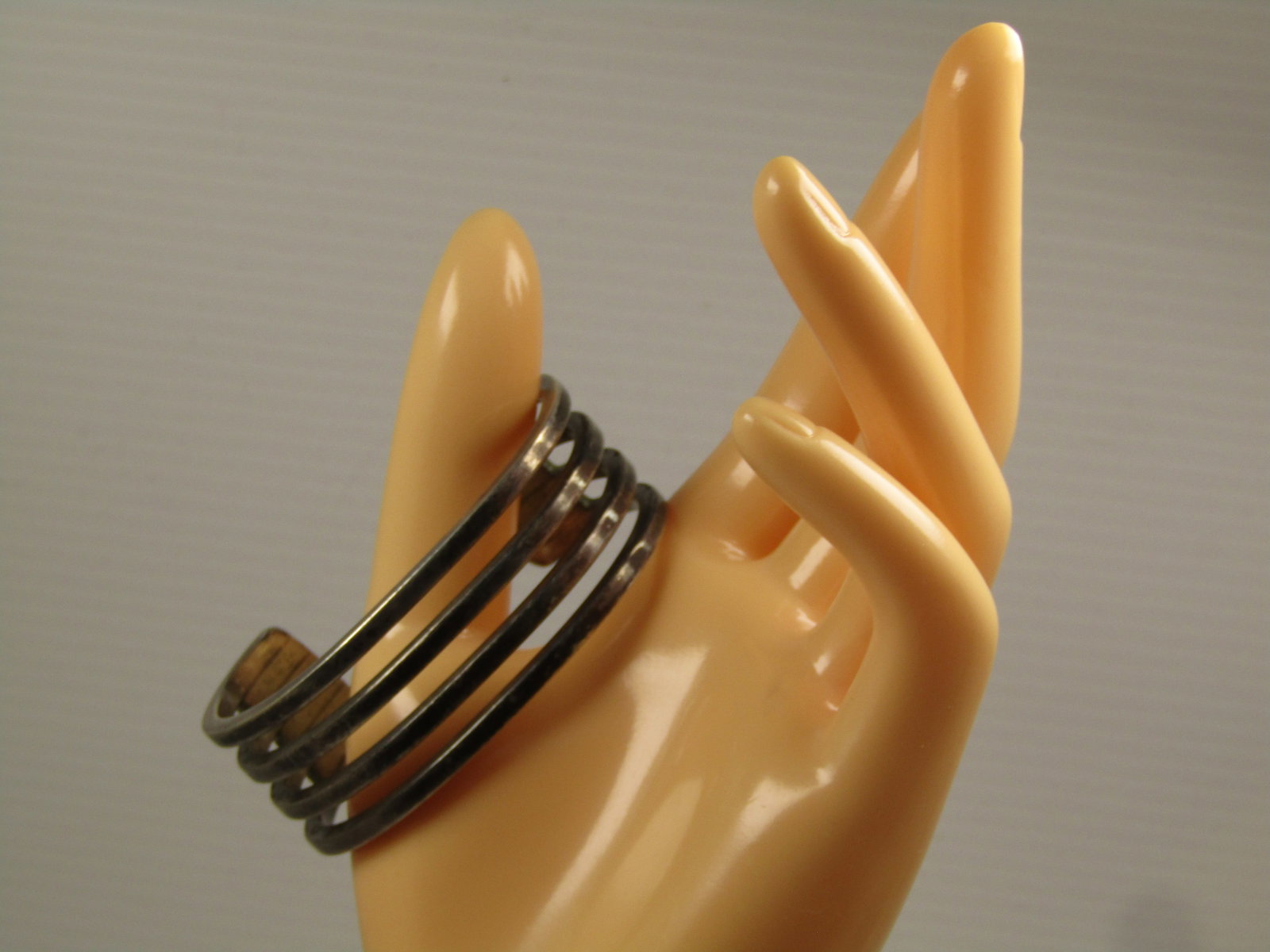 Vintage Sterling Modernist Four Banded Cuff Bracelet, 6", Signed Michel Plumai - 6