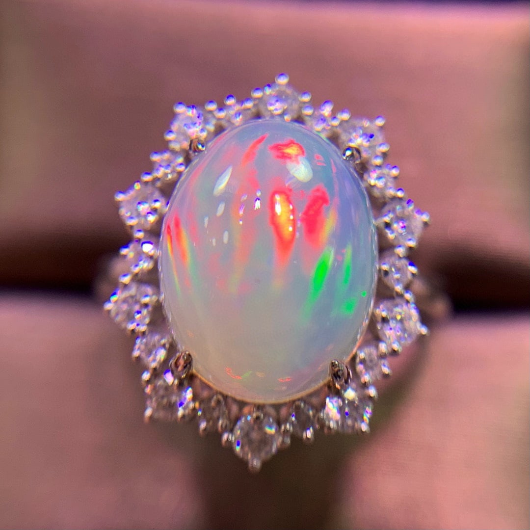 14K GOLD 2.8 CT NATURAL OPAL & DIAMOND RING (1 of 6)