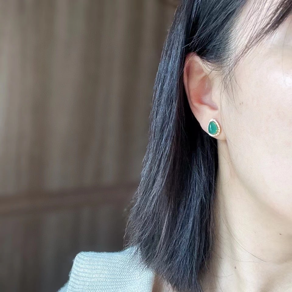 14K GOLD 3.51 CTW VIVID GREEN NATURAL EMERALD & DIAMOND EARRINGS - 5