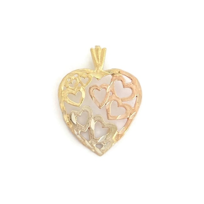 Vintage Tri-Color Heart Charm Necklace Pendant 14K Yellow Rose Gold, 1.30 Grams: Title: Vintage Tri-Color Heart Charm Necklace Pendant 14K Yellow Rose Gold, 1.30 GramsDescription: Vintage Tri-Color Heart Charm Necklace Pendant 14K Yellow Rose Gold, 1.30 GramsThis is such a lovely