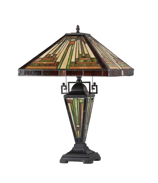 24.2" Stained Glass Mission Table Lamp Lighted Base - 2