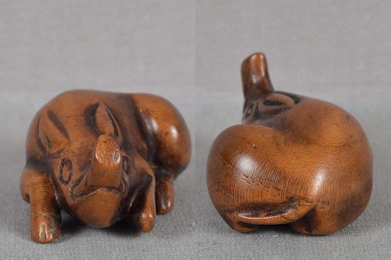 Early 19c netsuke RESTING BOAR - 4