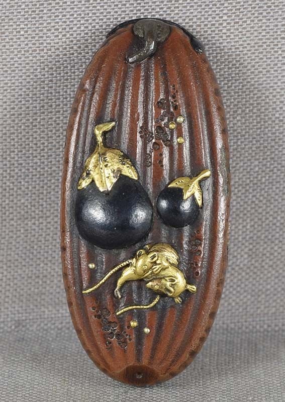 19c Japanese sword KASHIRA pumpkin RATS eggplants (1 of 5)