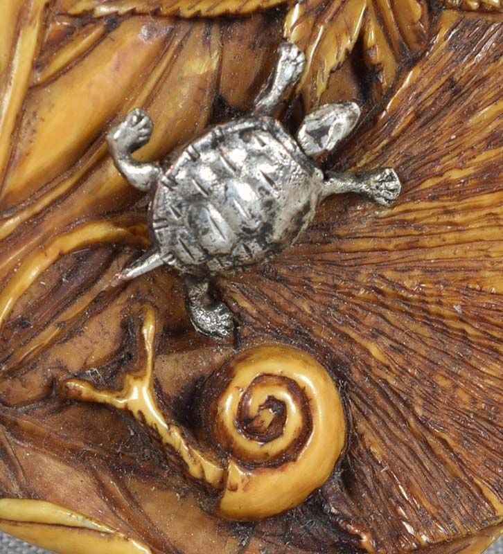 19c netsuke SNAIL & silver TURTLE on leaves - 3