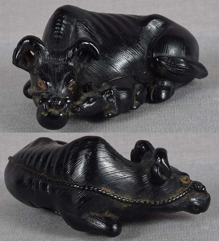 18c netsuke COW & CALF - 2