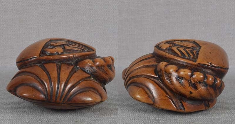 18c netsuke CRAB & different SEASHELLS - 2